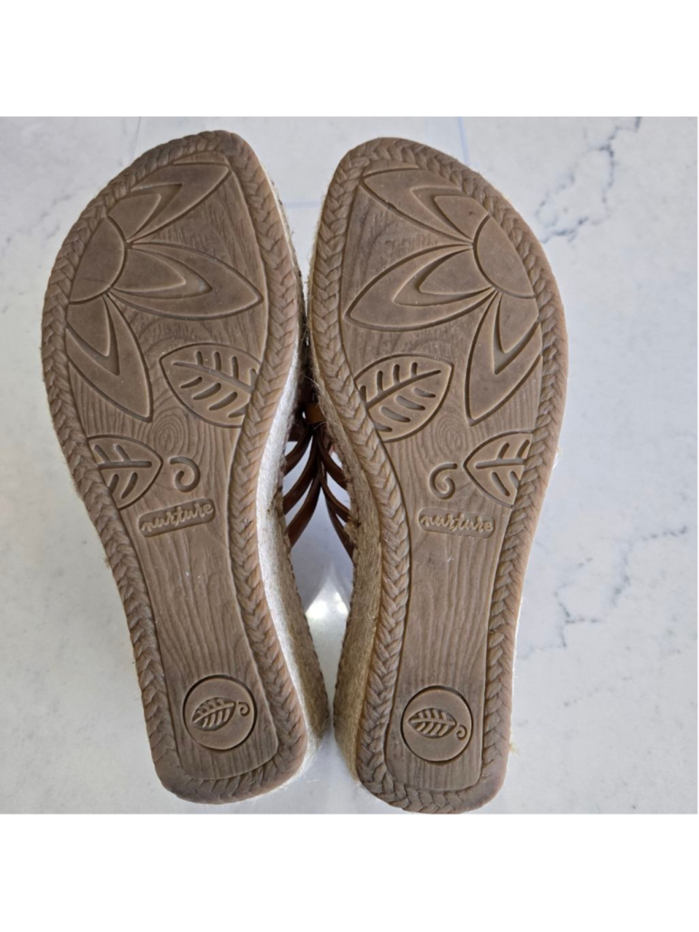 Women's Nurture Brown Woven Leather Espadrille Wedge Sandals 7.5 - Picture 10 of 10